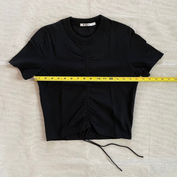 T by Alexander Wang, Short Sleeve Crop T-Shirt w/ Silk Ties , Black, XS - Picture 5 of 6